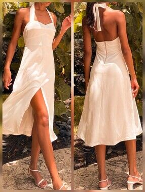 Lulus This is Bliss White Tying Halter Sweetheart Midi Dress - Size XS - NWT